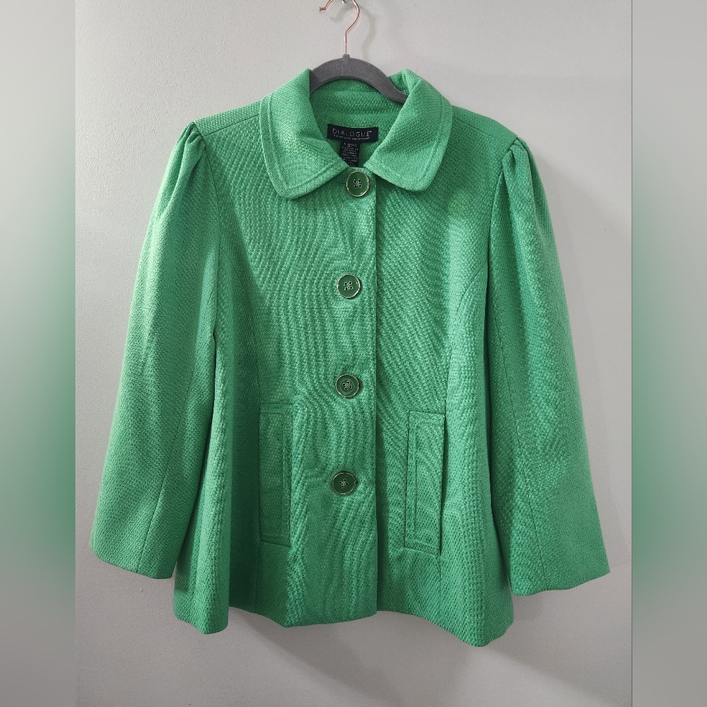 Dialogue (QVC) Textured Green Fully Lined Button Front Spring Jacket Size XS